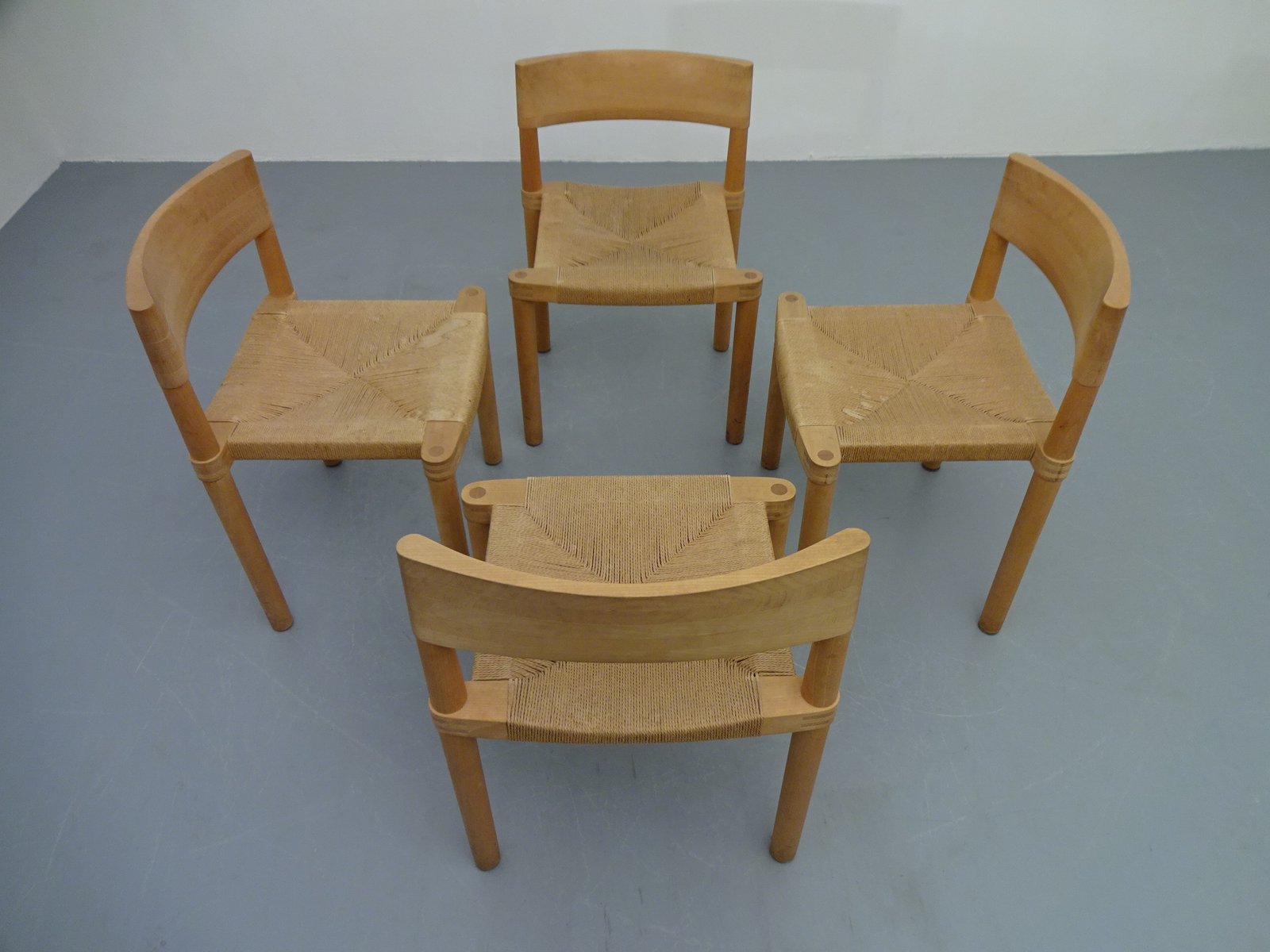 Danish Oak & Papercord Dining Set, 1960s, Set of 5