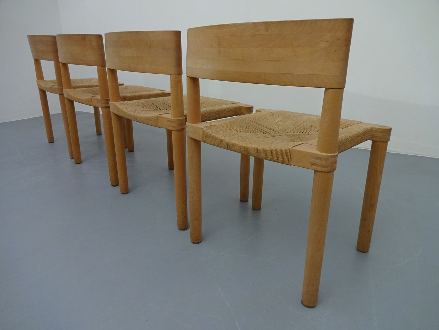 Danish Oak & Papercord Dining Set, 1960s, Set of 5