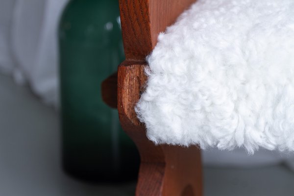 Danish Oak Stool with Lambskin Seat, 1900s-WIX-1700374