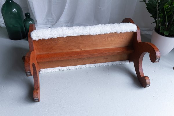 Danish Oak Stool with Lambskin Seat, 1900s-WIX-1700374