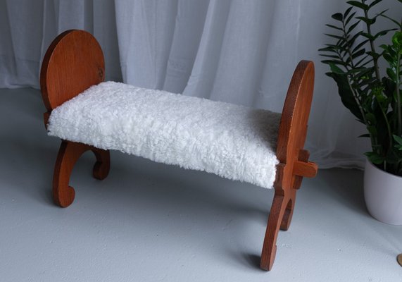 Danish Oak Stool with Lambskin Seat, 1900s-WIX-1700374