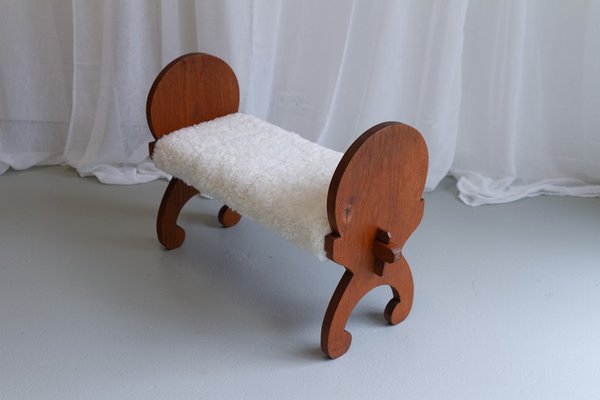 Danish Oak Stool with Lambskin Seat, 1900s-WIX-1700374