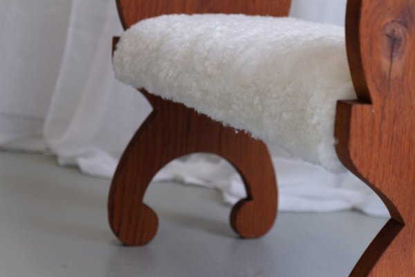 Danish Oak Stool with Lambskin Seat, 1900s-WIX-1700374