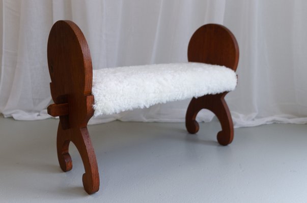 Danish Oak Stool with Lambskin Seat, 1900s-WIX-1700374