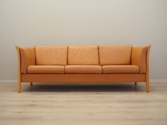 Danish Orange Leather Sofa, 1970s-VND-1783405