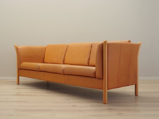 Danish Orange Leather Sofa, 1970s-VND-1783405