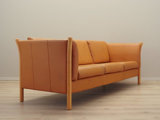 Danish Orange Leather Sofa, 1970s-VND-1783405