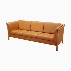 Danish Orange Leather Sofa, 1970s-VND-1783405