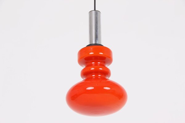 Danish Orange Red Glass Pendant Lamp, 1950s-DQ-564472