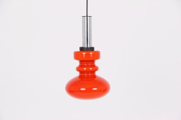 Danish Orange Red Glass Pendant Lamp, 1950s-DQ-564472