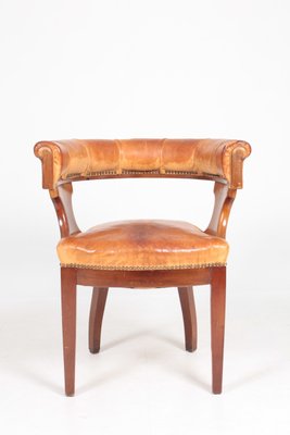 Danish Patinated Leather and Mahogany Armchair, 1930s-FK-565786