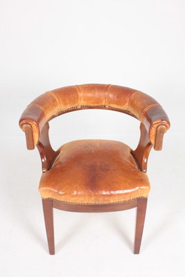 Danish Patinated Leather and Mahogany Armchair, 1930s-FK-565786