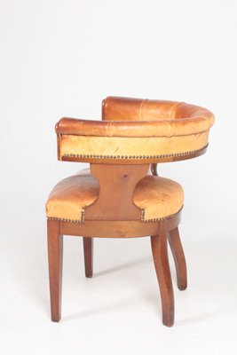 Danish Patinated Leather and Mahogany Armchair, 1930s-FK-565786