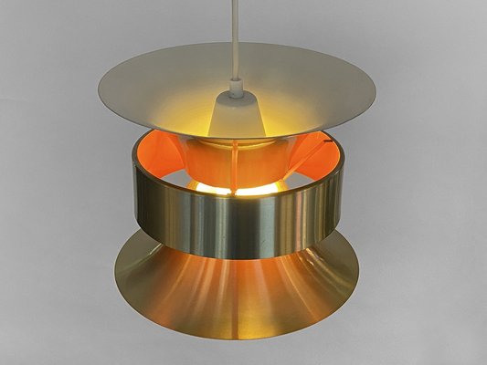 Danish Pendant Light in Golden Brushed Aluminum from Lyskær Belysning, 1970s-EPE-1397498