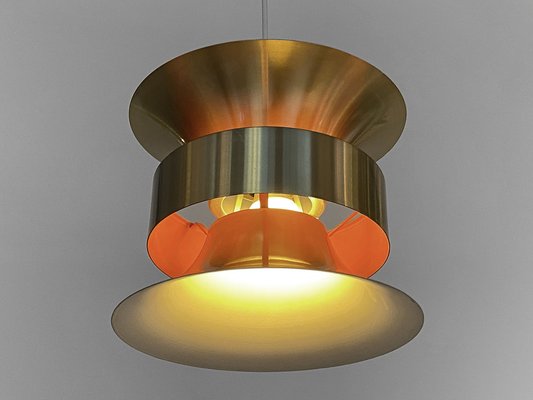 Danish Pendant Light in Golden Brushed Aluminum from Lyskær Belysning, 1970s-EPE-1397498