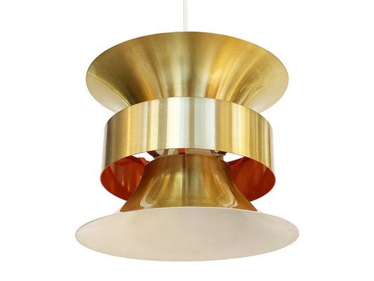 Danish Pendant Light in Golden Brushed Aluminum from Lyskær Belysning, 1970s-EPE-1397498