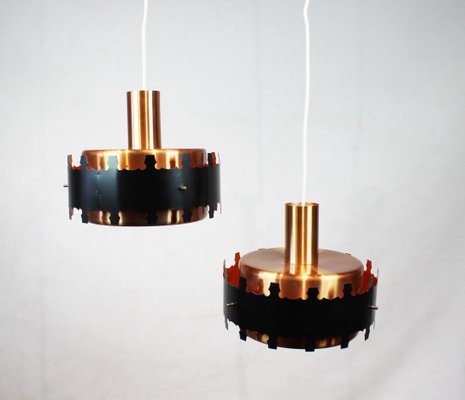 Danish Pendants in Copper and Black Metal, 1970s, Set of 2-UY-705986