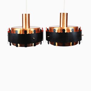 Danish Pendants in Copper and Black Metal, 1970s, Set of 2-UY-705986