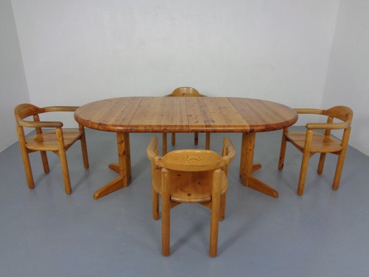 Danish Pine Armchairs & Dining Table by Rainer Daumiller for Hirtshals Sawværk, 1970s, Set of 5-RDW-2024461