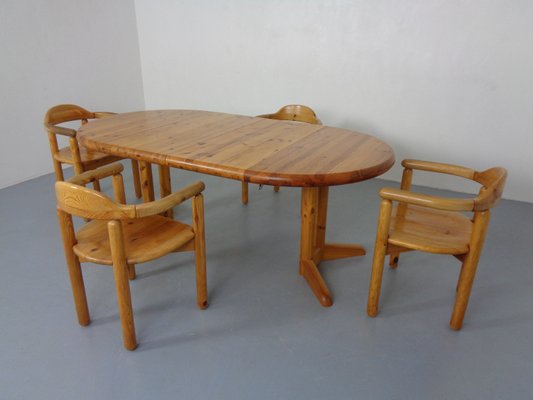 Danish Pine Armchairs & Dining Table by Rainer Daumiller for Hirtshals Sawværk, 1970s, Set of 5-RDW-2024461