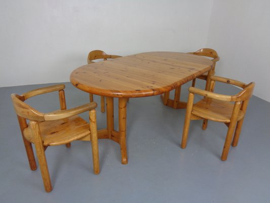 Danish Pine Armchairs & Dining Table by Rainer Daumiller for Hirtshals Sawværk, 1970s, Set of 5-RDW-2024461