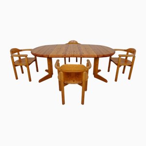 Danish Pine Armchairs & Dining Table by Rainer Daumiller for Hirtshals Sawværk, 1970s, Set of 5-RDW-2024461