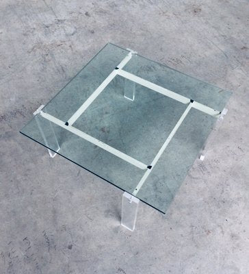 Danish Poul Kjaerholm Style Metal, Acrylic Glass & Glass Coffee Table, 1960s-RQV-837495