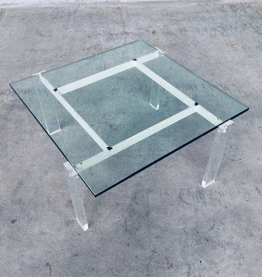 Danish Poul Kjaerholm Style Metal, Acrylic Glass & Glass Coffee Table, 1960s-RQV-837495