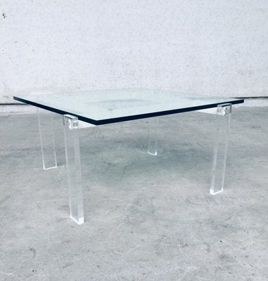 Danish Poul Kjaerholm Style Metal, Acrylic Glass & Glass Coffee Table, 1960s-RQV-837495