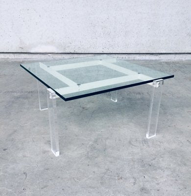 Danish Poul Kjaerholm Style Metal, Acrylic Glass & Glass Coffee Table, 1960s-RQV-837495