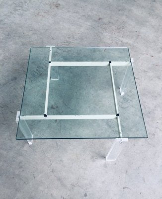 Danish Poul Kjaerholm Style Metal, Acrylic Glass & Glass Coffee Table, 1960s-RQV-837495