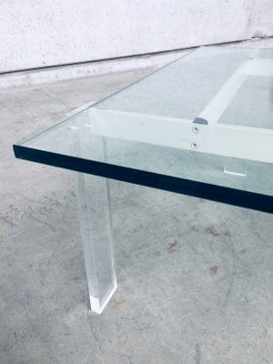 Danish Poul Kjaerholm Style Metal, Acrylic Glass & Glass Coffee Table, 1960s-RQV-837495