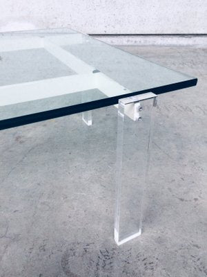 Danish Poul Kjaerholm Style Metal, Acrylic Glass & Glass Coffee Table, 1960s-RQV-837495