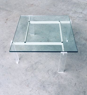 Danish Poul Kjaerholm Style Metal, Acrylic Glass & Glass Coffee Table, 1960s-RQV-837495