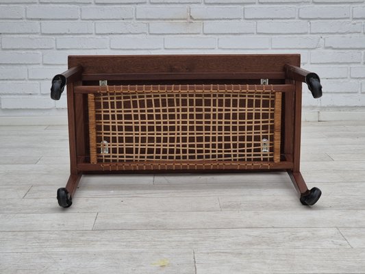 Danish Rattan & Teak Side Table, 1970s-TMW-2028166