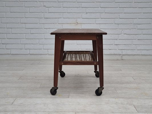 Danish Rattan & Teak Side Table, 1970s-TMW-2028166