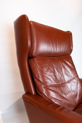 Danish Red Brown Leather Easy Chair, 1960s-UY-792169