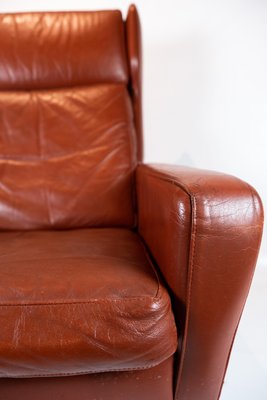 Danish Red Brown Leather Easy Chair, 1960s-UY-792169