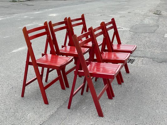 Danish Red Foldable Chairs, 1978, Set of 6-MXB-1431518