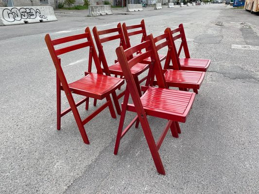 Danish Red Foldable Chairs, 1978, Set of 6-MXB-1431518