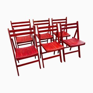 Danish Red Foldable Chairs, 1978, Set of 6-MXB-1431518