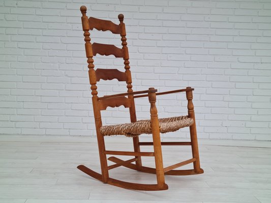 Danish Rocking Chair in Oak & Natural Fiber, 1960s-TMW-1098298