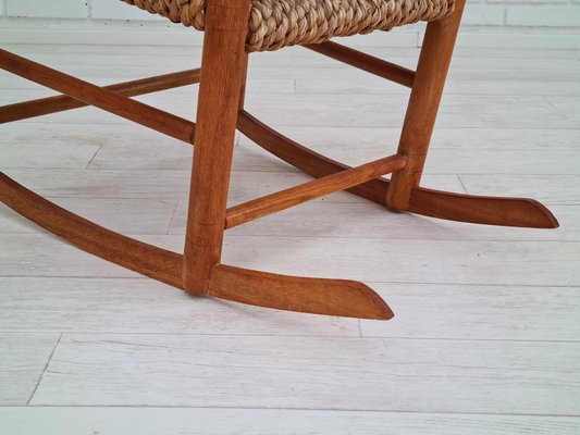 Danish Rocking Chair in Oak & Natural Fiber, 1960s-TMW-1098298