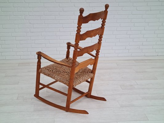 Danish Rocking Chair in Oak & Natural Fiber, 1960s-TMW-1098298