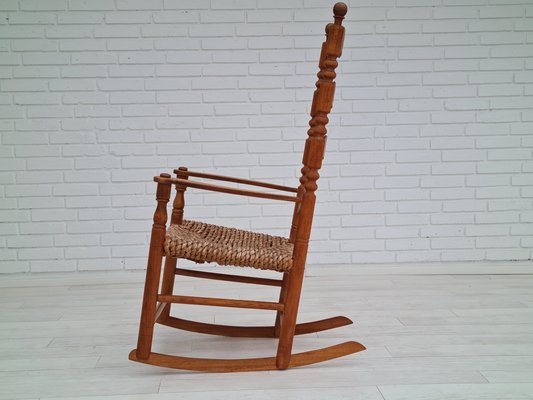 Danish Rocking Chair in Oak & Natural Fiber, 1960s-TMW-1098298