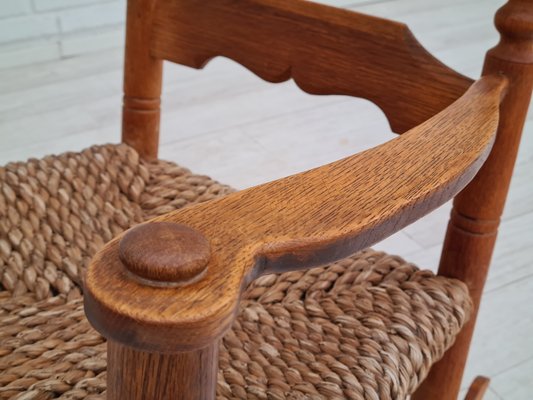 Danish Rocking Chair in Oak & Natural Fiber, 1960s-TMW-1098298