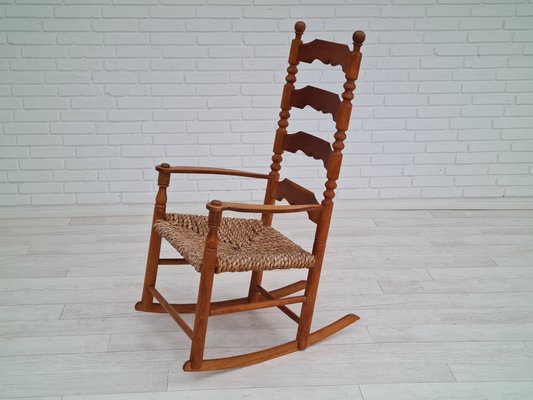 Danish Rocking Chair in Oak & Natural Fiber, 1960s-TMW-1098298