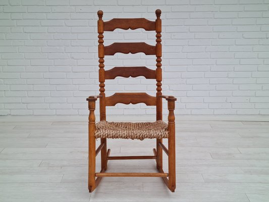 Danish Rocking Chair in Oak & Natural Fiber, 1960s-TMW-1098298