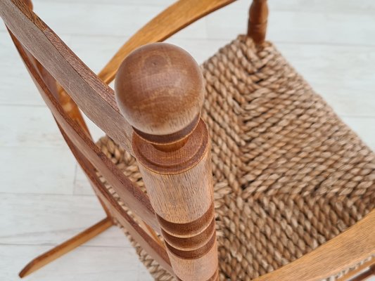 Danish Rocking Chair in Oak & Natural Fiber, 1960s-TMW-1098298