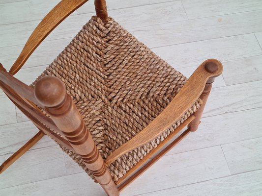 Danish Rocking Chair in Oak & Natural Fiber, 1960s-TMW-1098298